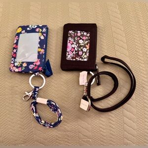 Vera Bradley Zip ID’s (2) with Lanyards and Sanitizer Keychain New